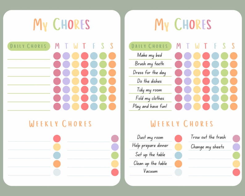 Kids Chore Chart Editable Kids Chore Chart Printable Chore Chart for Kids Responsibility Chart Digital Download image 3