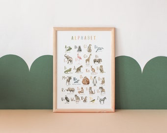 Cartel del alfabeto / Cartel ABC / Alfabeto animal / Cartel educativo / Decoración del aula / Decoración de la escuela en el hogar / Decoración de la sala de juegos / Descarga digital