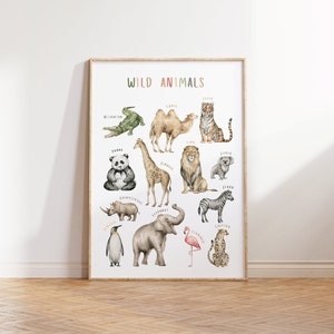 Cartel de animales salvajes / Cartel educativo / Cartel Montessori / Decoración de aula / Arte de pared de sala de juegos / Decoración de guardería Safari / Descarga digital imagen 3