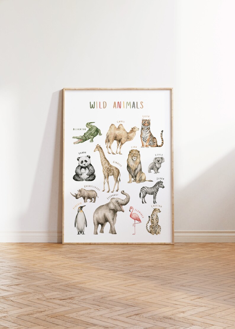 Cartel de animales salvajes / Cartel educativo / Cartel Montessori / Decoración de aula / Arte de pared de sala de juegos / Decoración de guardería Safari / Descarga digital imagen 3