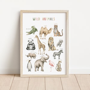 Cartel de animales salvajes / Cartel educativo / Cartel Montessori / Decoración de aula / Arte de pared de sala de juegos / Decoración de guardería Safari / Descarga digital