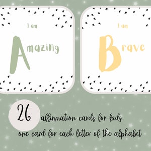 Carte di affermazione per bambini / Affermazioni giornaliere / Carte di affermazione dalla A alla Z / Carte di affermazione dell'alfabeto / Download digitale