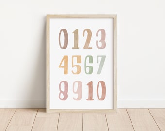 Numbers Poster | Educational Posters | Boho Math Classroom Decor | Neutral Playroom | Preschool Printable | Digital Download