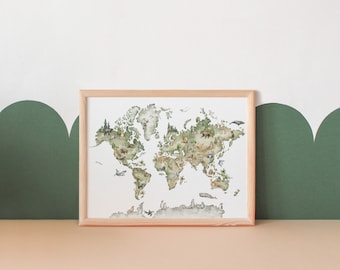 Mapa del mundo para niños / Arte de la pared de la sala de juegos / Decoración de la escuela en el hogar / Decoración del aula / Cartel educativo / Mapa del mundo Arte de la pared para niños / Descarga digital