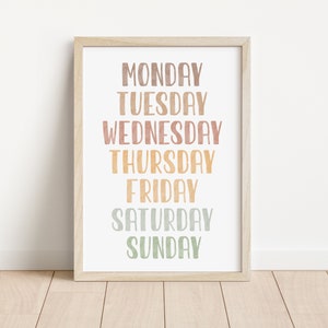 Days of the Week Poster | Educational Posters | Playroom Wall Art | Homeschool Decor | Classroom Decor | Kids Wall Art | Digital Download