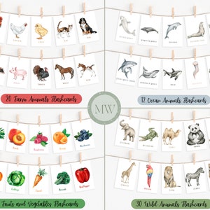 92 Printable Flashcards | Animal Flashcards | Farm Animal Flashcards | Fruit Flashcards | Vegetable Flashcards | Digital Download