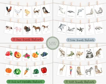 92 Printable Flashcards | Animal Flashcards | Farm Animal Flashcards | Fruit Flashcards | Vegetable Flashcards | Digital Download