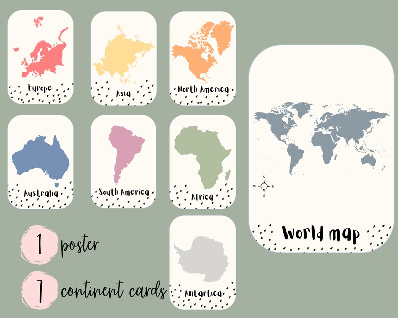 Printable Geography Flashcards Continent Flashcards Etsy