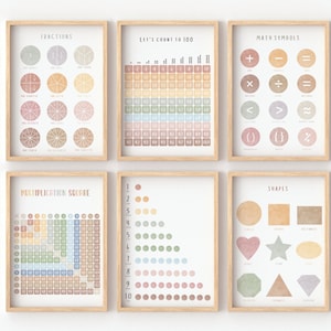 Set di 6 poster educativi / Arredamento Boho Math Classroom / Arte da parete per sala giochi / Poster Montessori / Sala giochi neutra / Download digitale