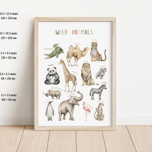 Cartel de animales salvajes / Cartel educativo / Cartel Montessori / Decoración de aula / Arte de pared de sala de juegos / Decoración de guardería Safari / Descarga digital imagen 2