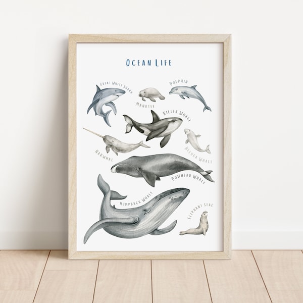 Ocean Animals Poster | Educational Poster | Homeschool Decor | Classroom Decor | Montessori Poster | Playroom Decor | Digital Download