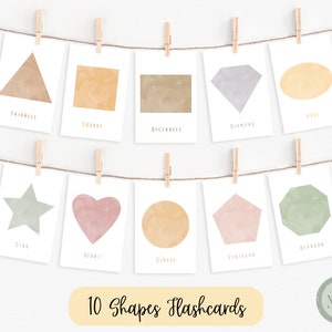 10 Shapes Flashcards | Math Flashcards | Neutral Playroom Decor | Boho Classroom Decor | Preschool Printable | Digital Download