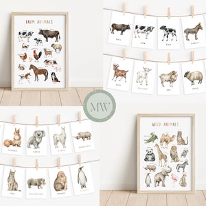 Animal Flashcards | Wild Animals Poster | Domestic Animals Poster | Educational Posters | Montessori Posters | Digital Download
