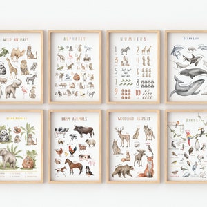 Conjunto de 8 carteles educativos / Cartel del alfabeto / Cartel ABC / Carteles de animales para niños / Carteles Montessori / Arte de pared para niños / Descarga digital
