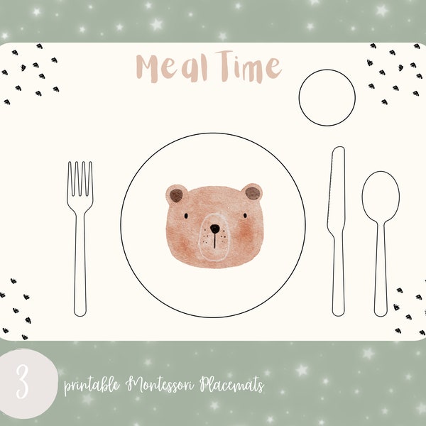 Three Printable Montessori Placemats | Educational Placemat | Kids Placemat | Toddler Placemat | Kids Kitchen Printable