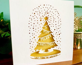 Papercut Snow Globe Personalised Christmas Card