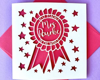 Personalised Rosette Teacher's Thank You Card