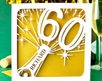 Champagne Bottle Personalised 60th Birthday Card