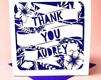 Personalised Floral Ribbon Thank You Card