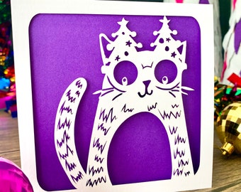 Papercut Fun Festive Cat Christmas Card