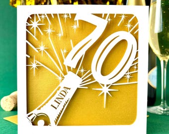 Personalised 70th Birthday Pop up Box Card, Custom Greeting Card, Blue ...