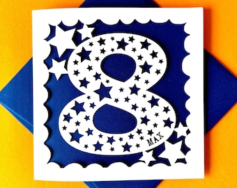 Personalised Stars Age Eight Birthday Card