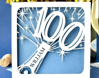 Champagne Bottle Personalised 100th Birthday Card