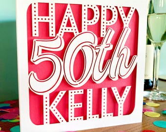 Big Birthday Papercut Personalised 50th Card