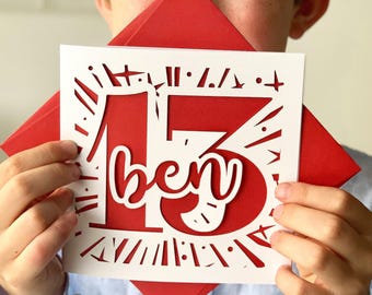 Starburst Papercut Personalised 13th Birthday Card