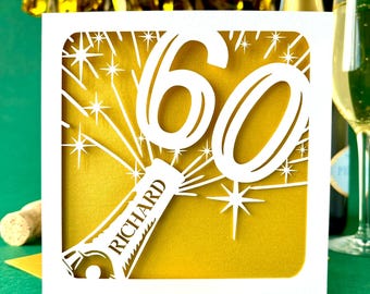 Champagne Bottle Personalised 60th Birthday Card
