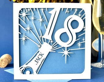 Champagne Bottle Personalised 18th Birthday Card
