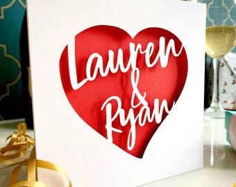 Love Heart Personalised Papercut Engagement Card