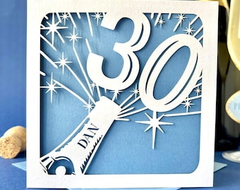 Champagne Bottle Personalised 30th Birthday Card