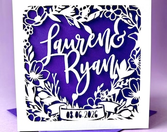 Floral Heart Papercut Personalised Wedding Card