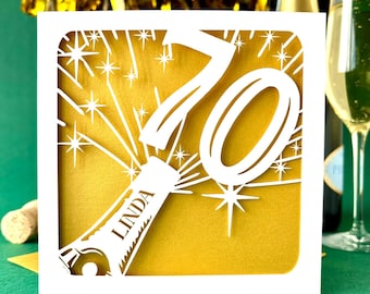 Champagne Bottle Personalised 70th Birthday Card