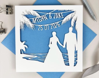 Beach Wedding Papercut Personalised Card