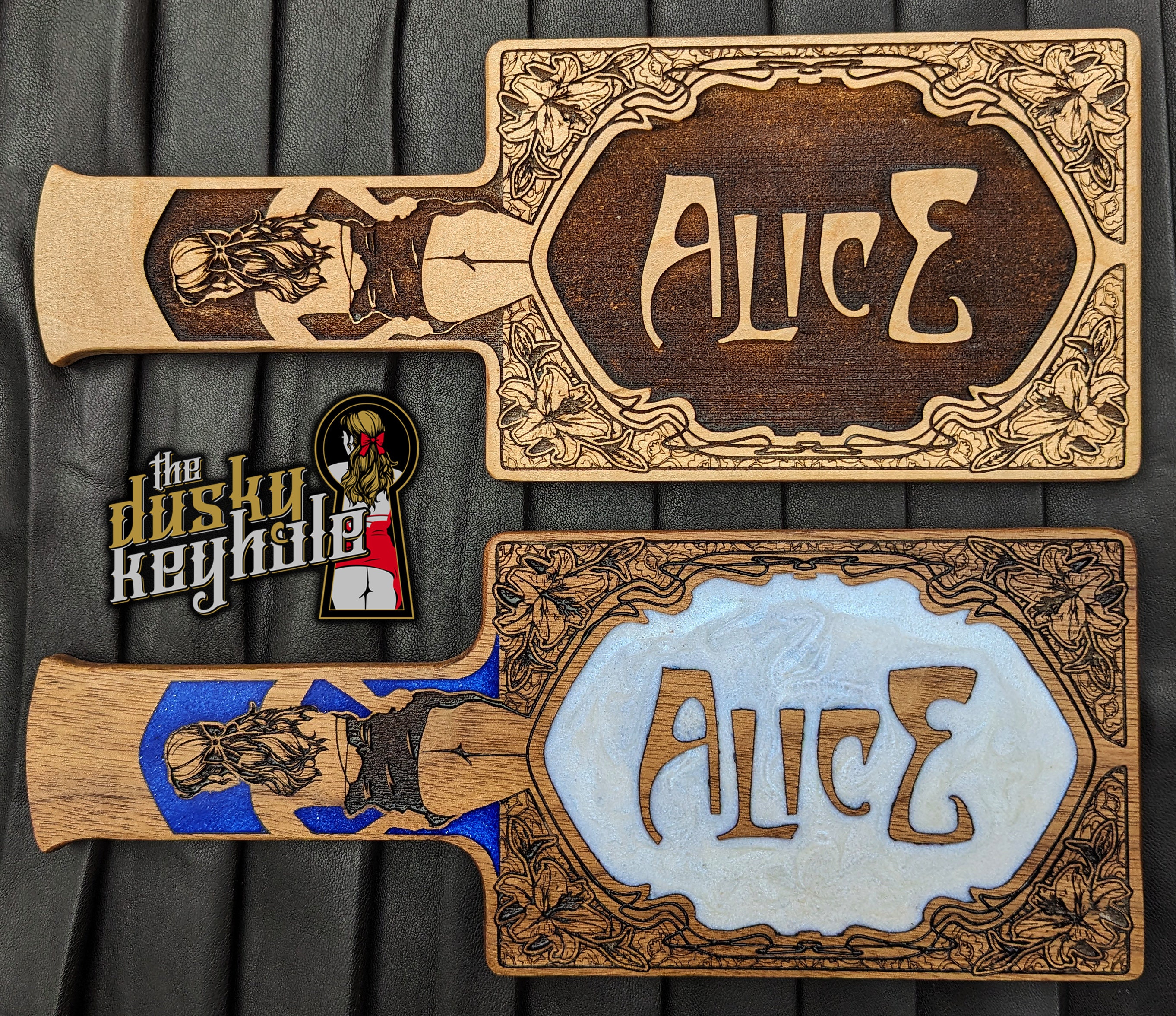 LOOKING GLASS - 10 1/2 inch customizable hairbrush style wooden paddle - Spanking BDSM - couples - Valentines Day - Alice in Wonderland