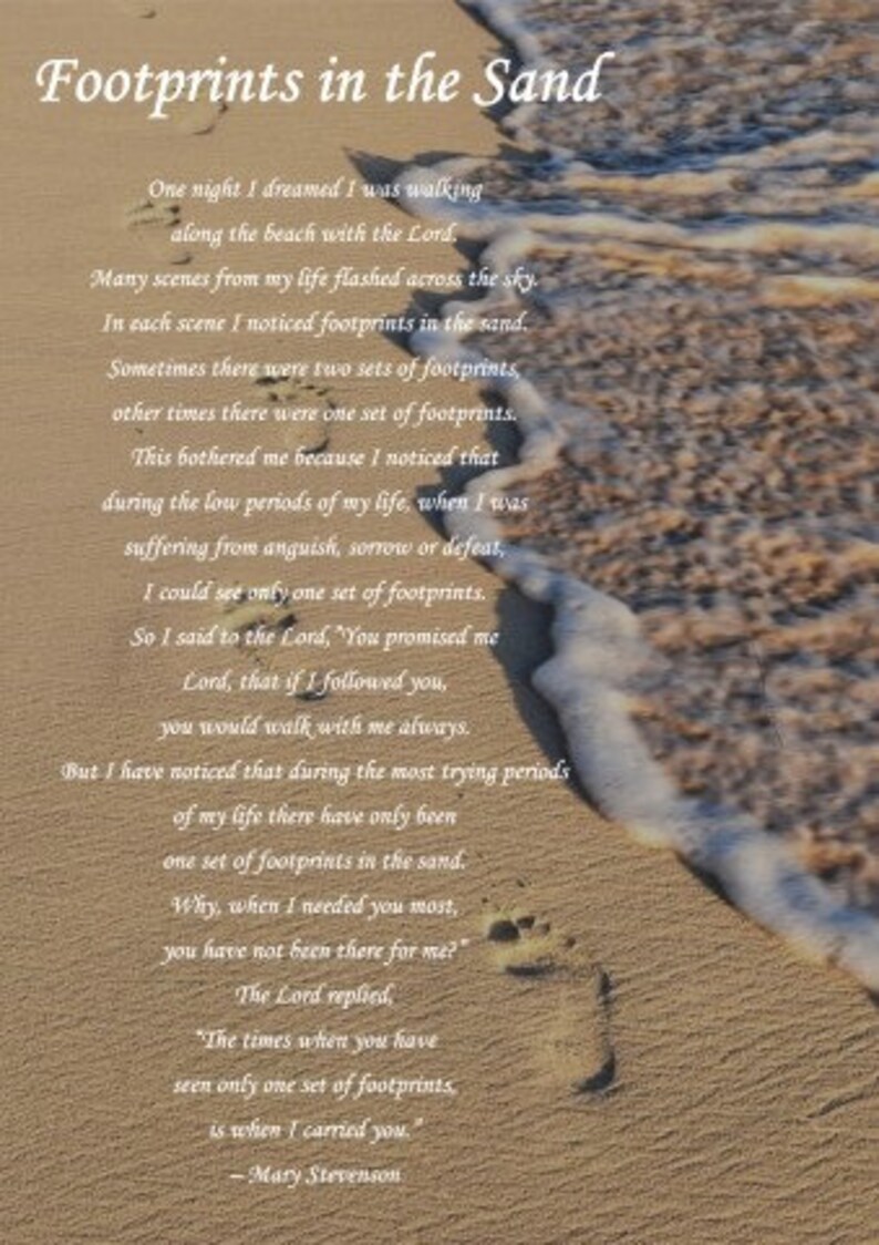 Footprints in the Sand Poem by Mary Stevenson Glossy A4 Poster Print