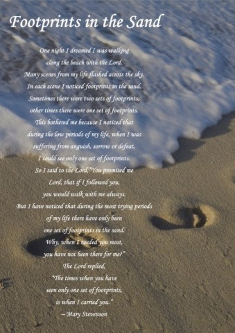 Footprints in the Sand Poem by Mary Stevenson Glossy A4 Poster Print