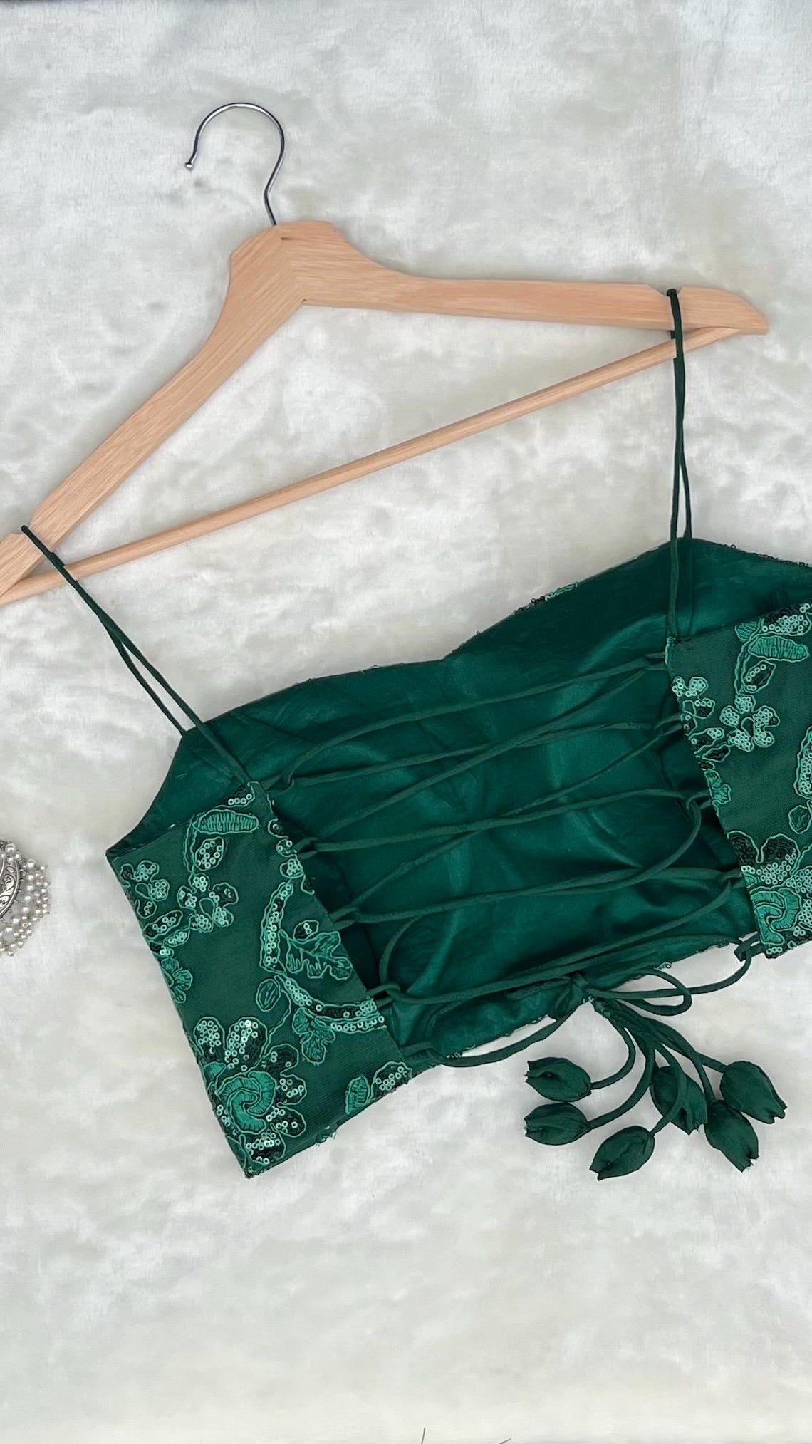 Green Sequin Blouse with Spaghetti Straps