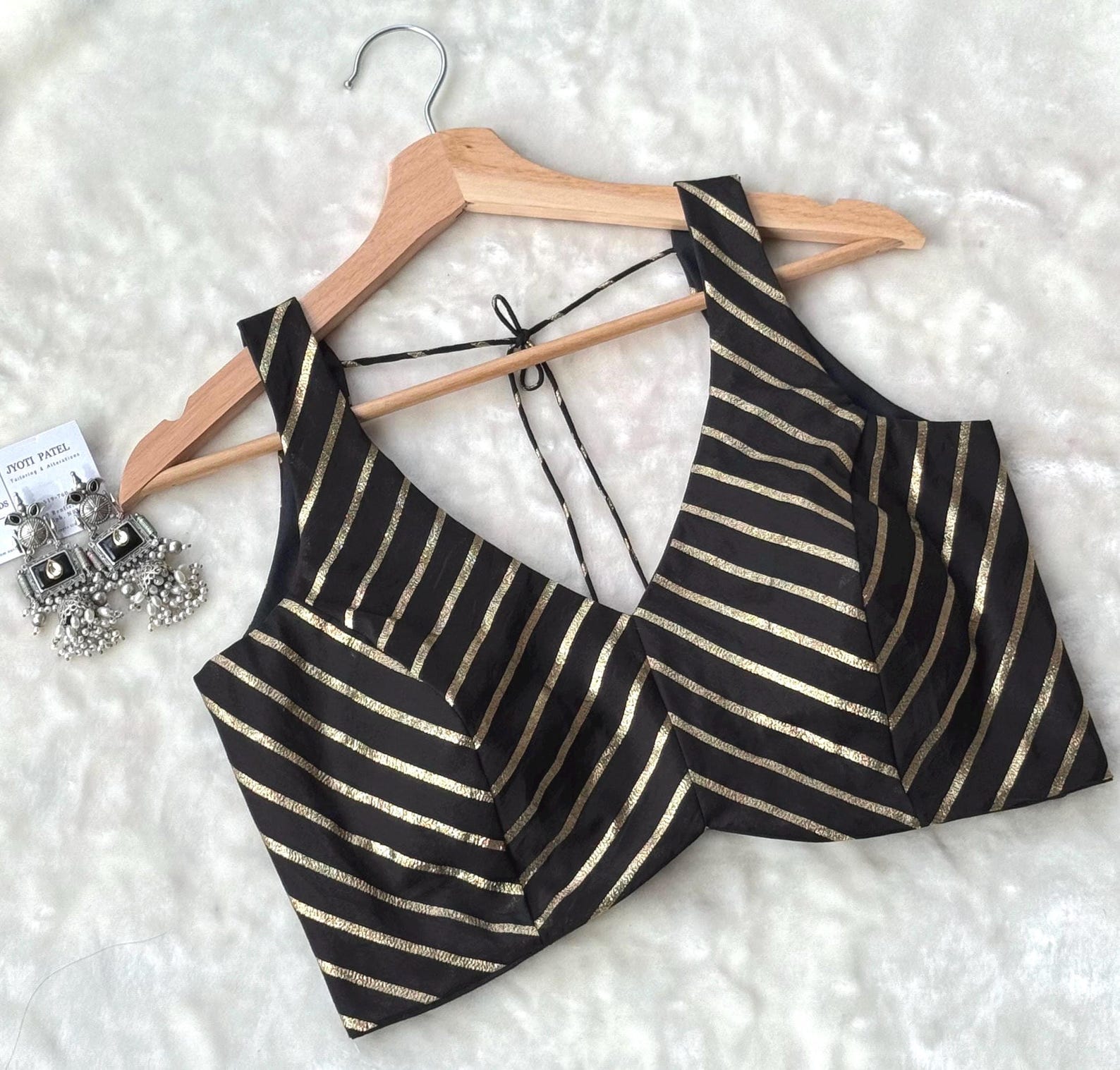 Black - Sanganeri Gold Block Printed Rayon Blouse Piece