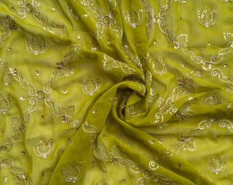 Vintage Style Georgette Dupatta – Golden Sequin Work, Elegant Lehenga Accessory