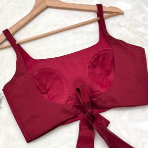 Maroon saree blouse/ Red saree blouse b Deep neck Sleeveless Saree blouse/Lehenga choli Blouse/ designer saree blouse/ fully stitched blouse
