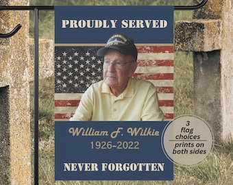 Military Memory Flag Customizable Memorial Tribute Garden Flag Memorial Day Grave Decoration Idea Loss of Father Military Sympathy Gift Idea