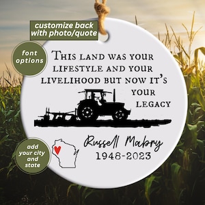 Farming Heaven Memorial Ornament Custom Christmas Tree Memory Papa Tractor Quote Memorial Gift Loss Of Dad Personalized Farmer Sympathy Gift