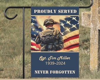 Veteran Memory Flag Army Military Remembrance Customizable Memorial Tribute Armed Forces Memorial Day Grave Decoration Custom Military Gift