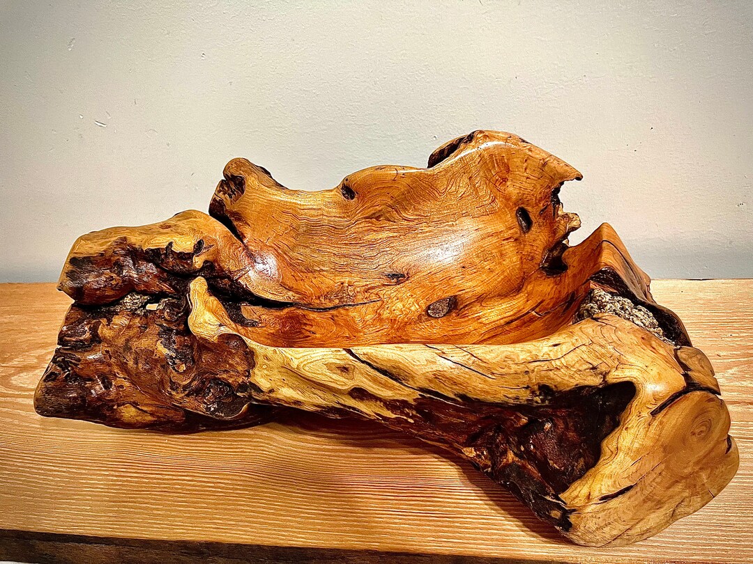 Manzanita Live Edge Root Burl Dough Bowl With Natural Inlay Etsy