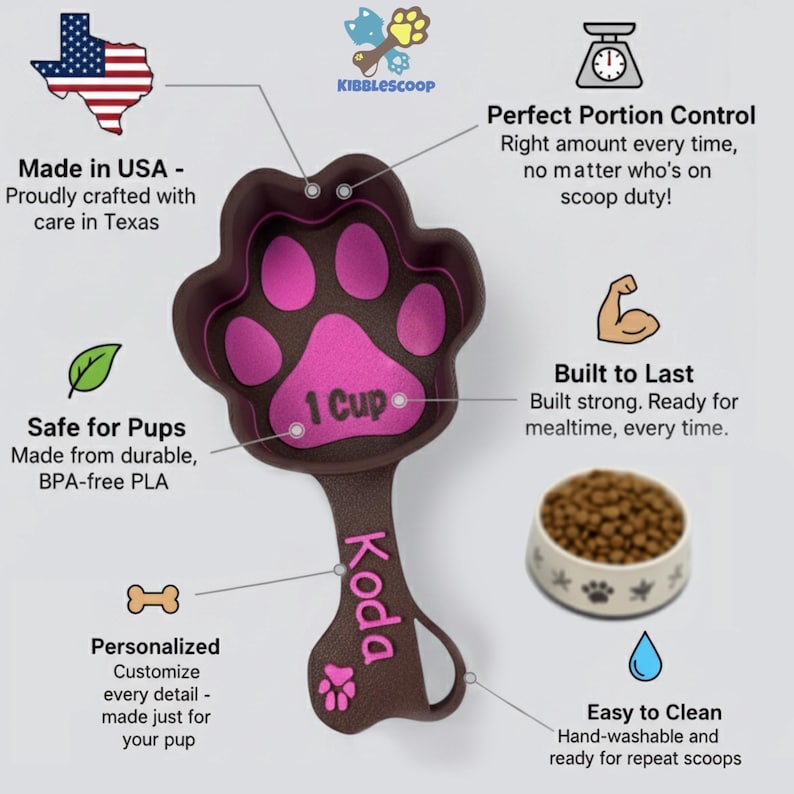 Personalized Dog Food Scoop - Custom Pet Measuring Scoop with Name - Paw Shaped Portion Control Bild 2