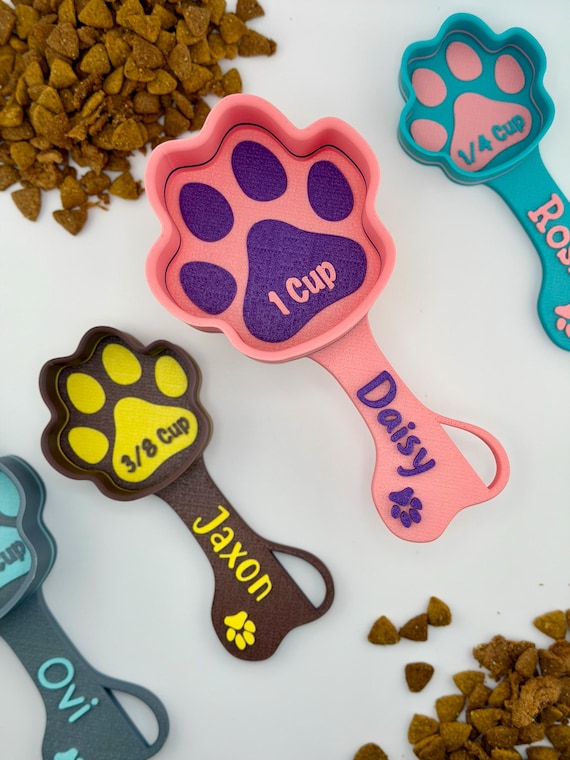 Personalized Dog Food Scoop - Custom Pet Measuring Scoop with Name - Paw Shaped Portion Control