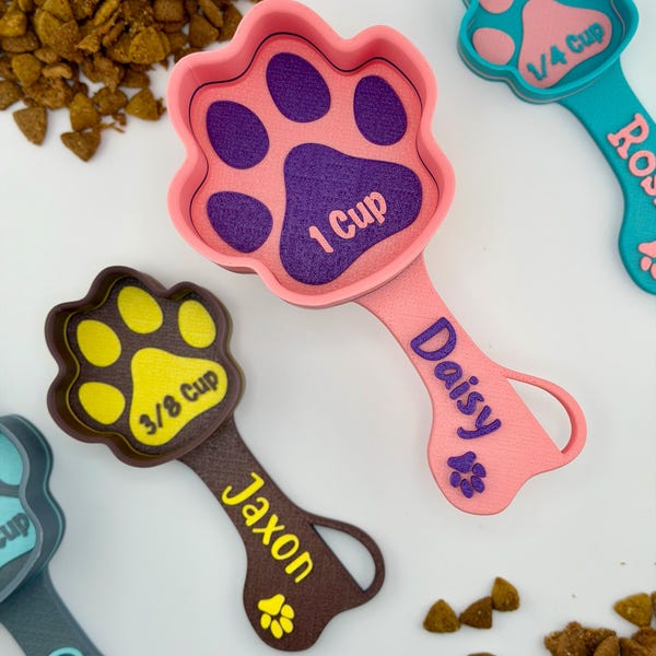 Personalized Dog Food Scoop - Custom Pet Measuring Scoop with Name - Paw Shaped Portion Control